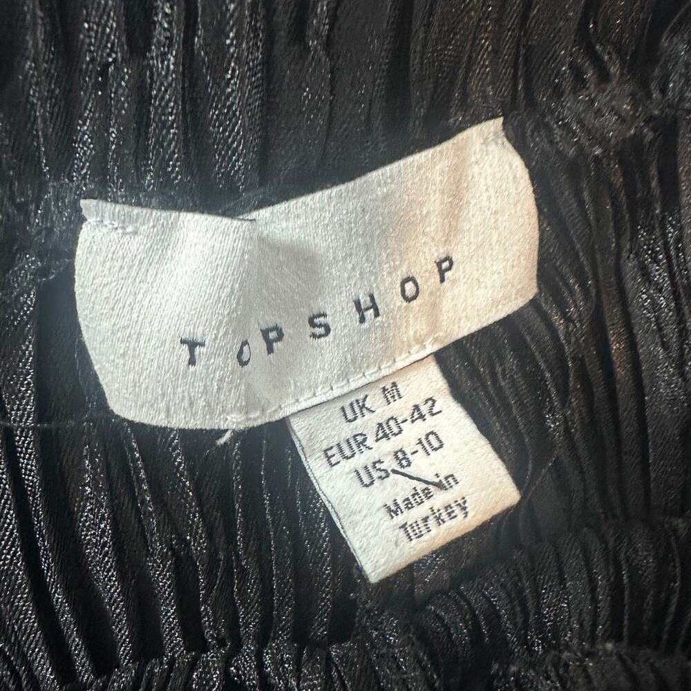 Topshop Black Crinkle Pleated Wide Leg Pants - Size 8-10 - Picture 7 of 7